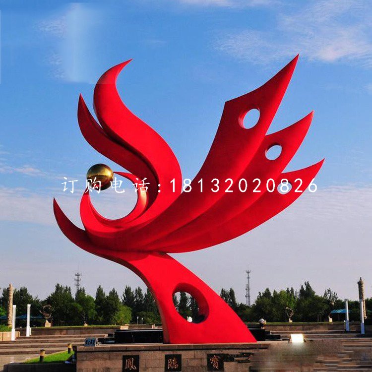 不銹鋼鳳舞九天雕塑，抽象鳳凰雕塑