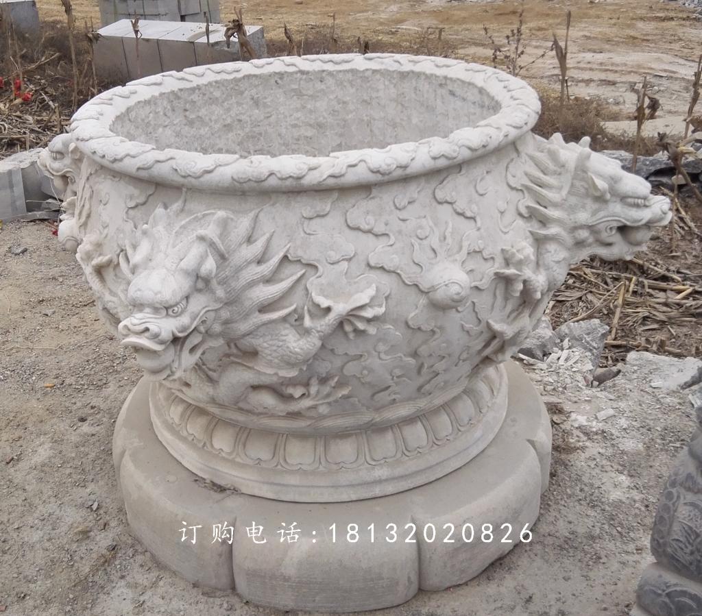 漢白玉水缸雕塑，龍浮雕水缸.jpg