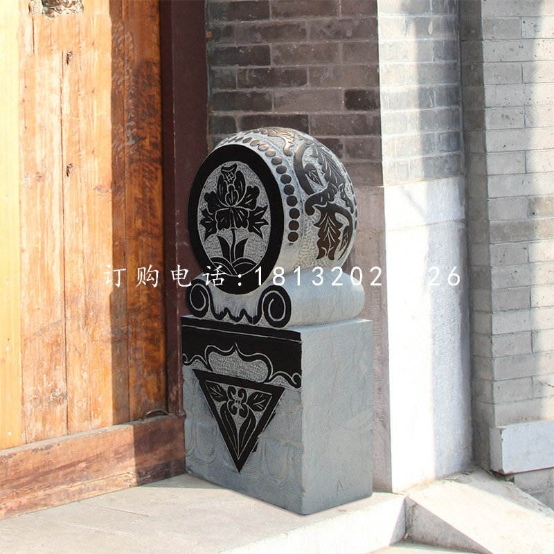 門墩石雕，青石抱鼓石