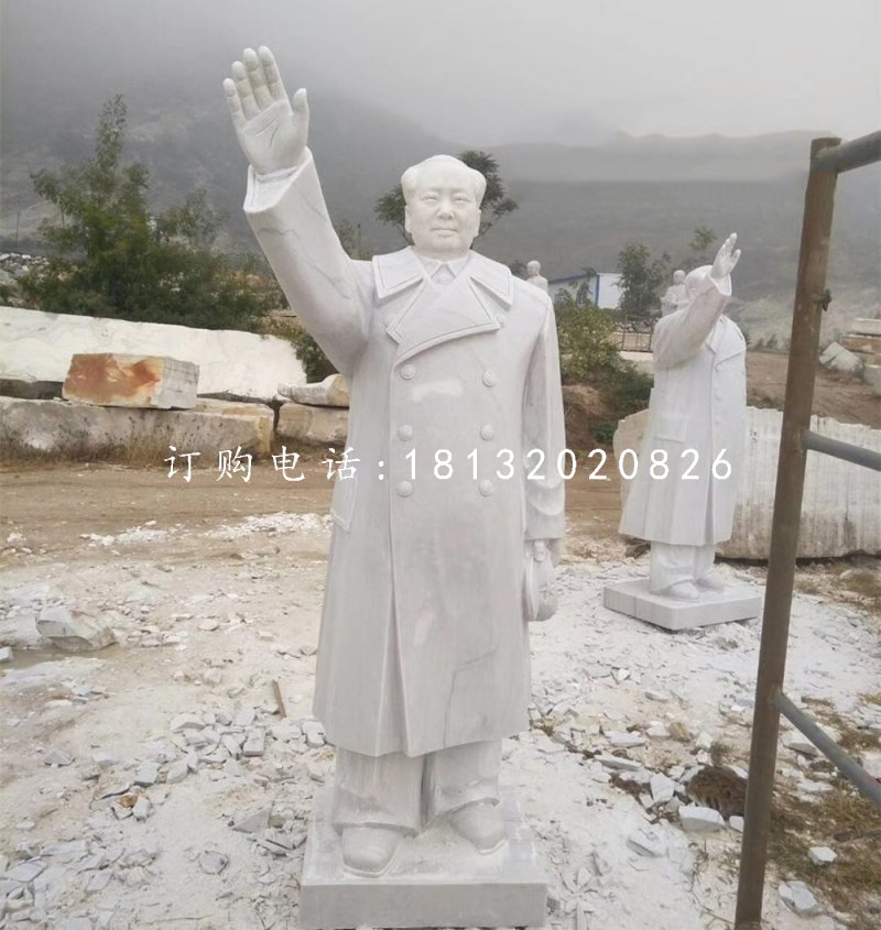 揮手毛主席石雕，漢白玉偉人雕塑.jpg