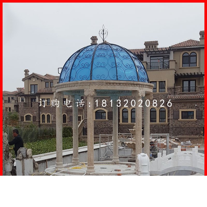 圓頂涼亭石雕，公園石雕亭子.jpg