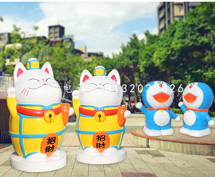招財貓雕塑，玻璃鋼卡通多啦a夢.jpg