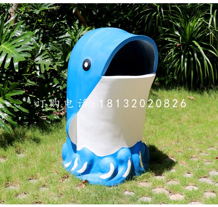 海豚造型垃圾桶雕塑，玻璃鋼卡通垃圾桶