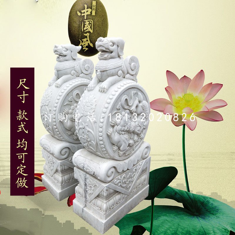 抱鼓石雕塑，漢白玉貔貅門(mén)墩.jpg