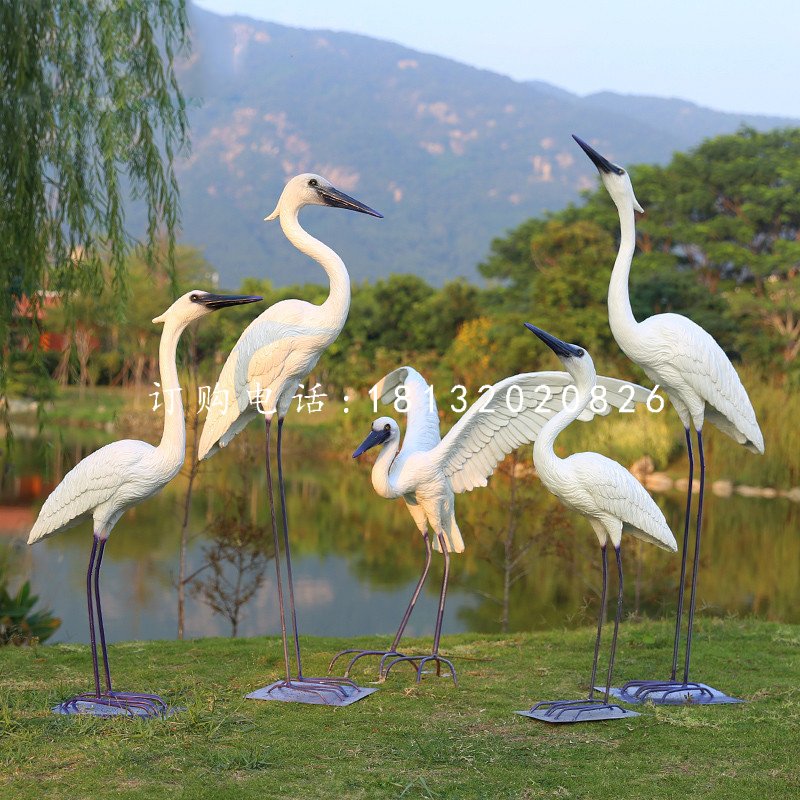 白鷺雕塑，公園玻璃鋼仿真動(dòng)物