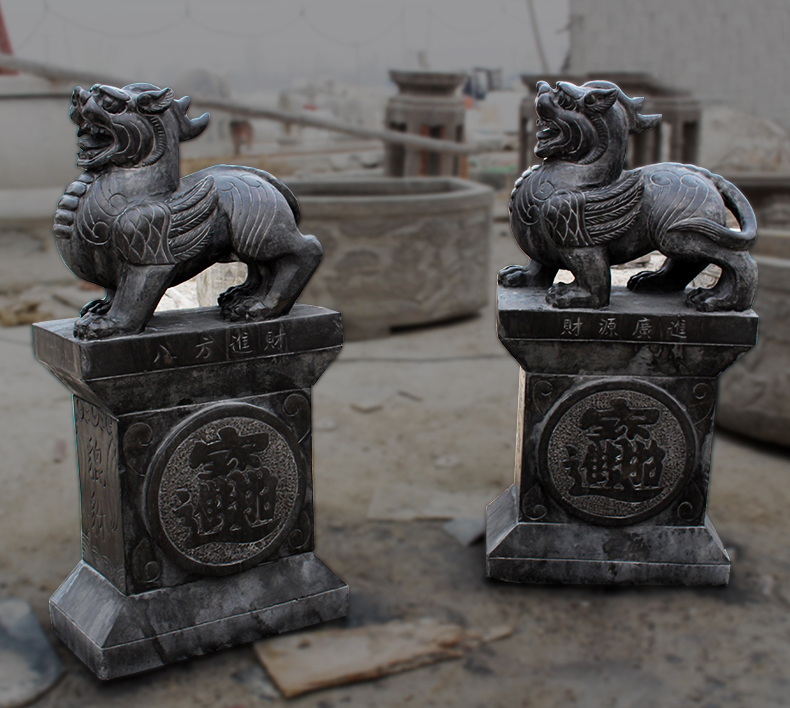 八方進(jìn)財(cái)石雕，仿古貔貅雕塑