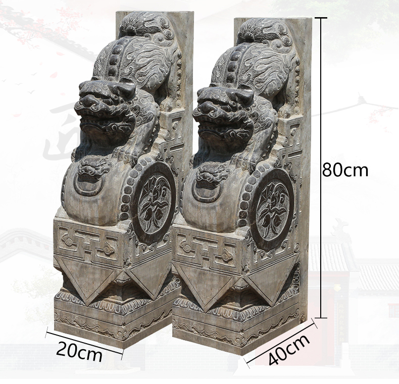 青石獅子門墩，仿古石門墩