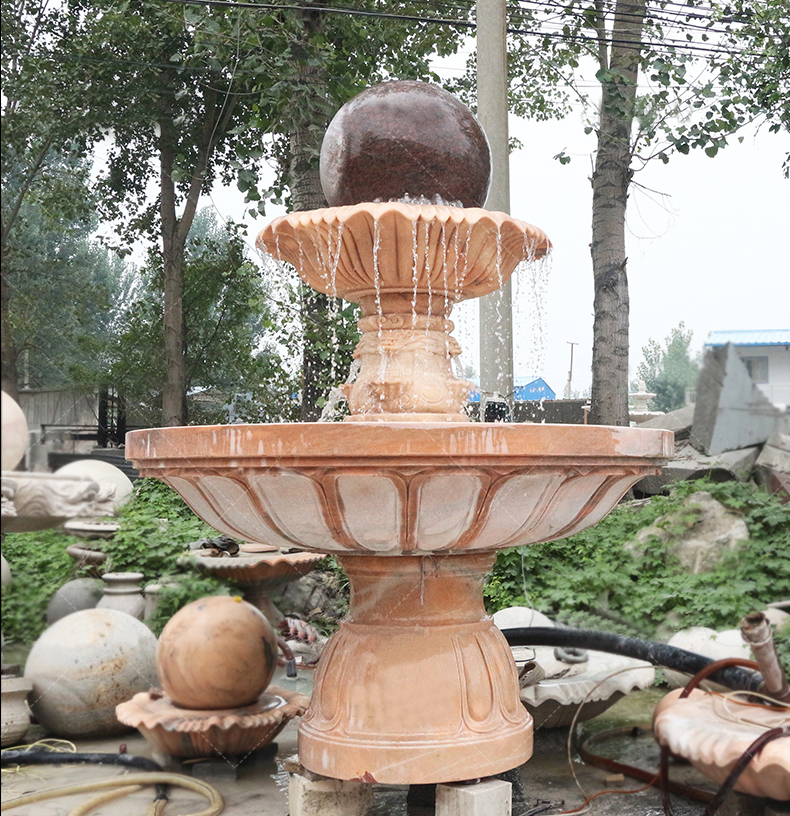 晚霞紅風(fēng)水球噴泉石雕，酒店景觀石雕