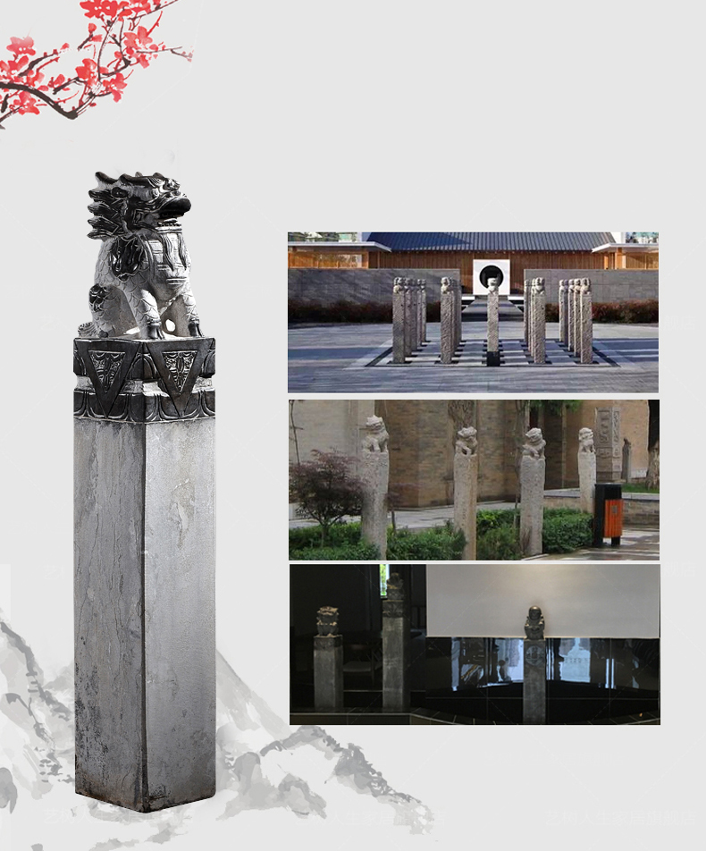 仿古拴馬樁，寺廟景觀石雕
