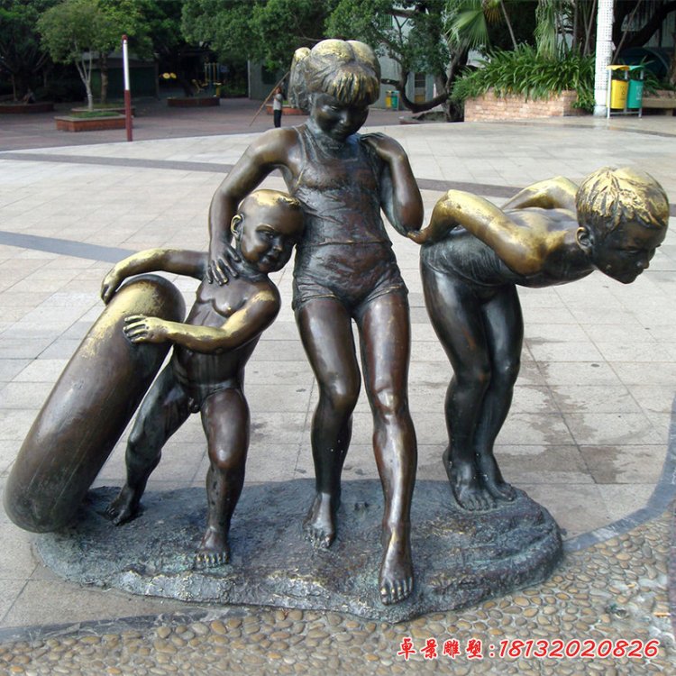 銅童趣小孩母子游泳池水中游泳玩耍人物雕塑廣場(chǎng)景觀(guān)擺件109140