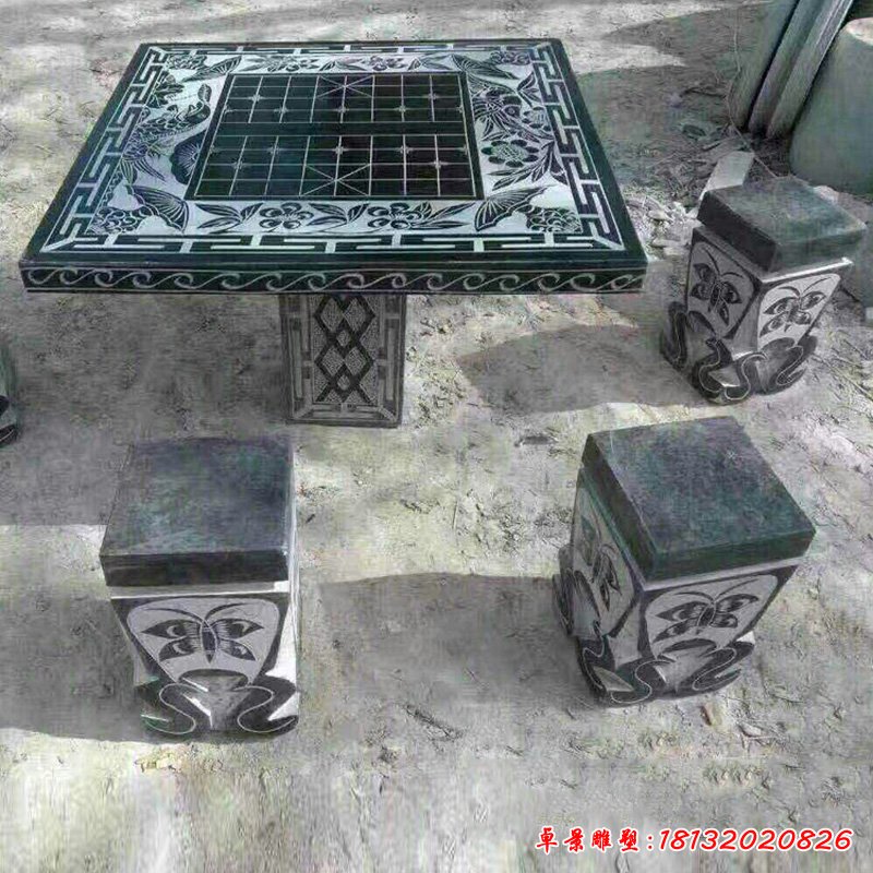 可下棋的桌子石雕，青石方桌方凳