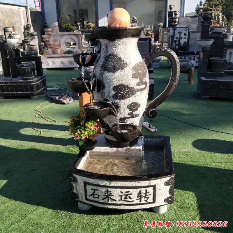 青石時(shí)來運(yùn)轉(zhuǎn)花瓶流水池石雕