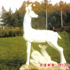 母子鹿石雕，漢白玉動物雕塑