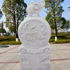 抱鼓石石雕，漢白玉門墩雕塑