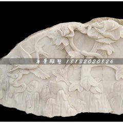 仙鶴石浮雕，漢白玉石浮雕