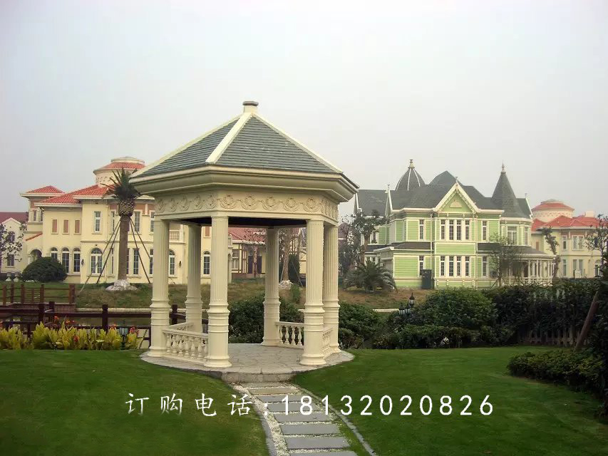 石雕涼亭，尖頂涼亭雕塑