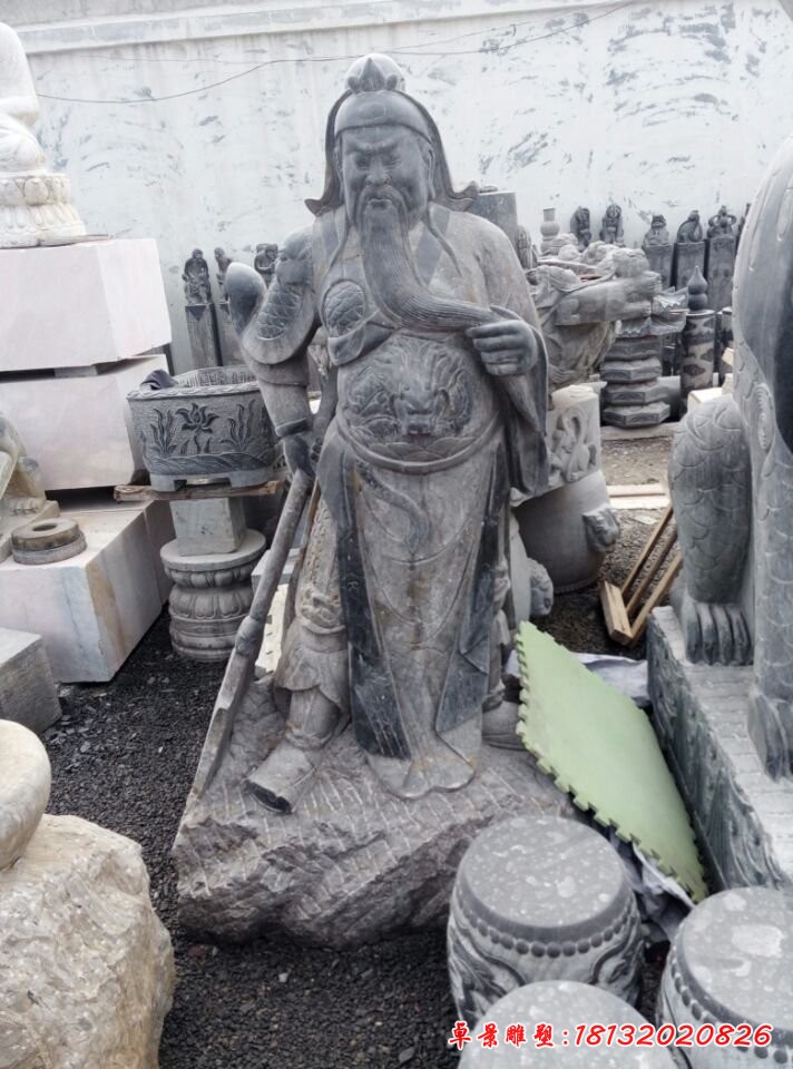 關(guān)公讀書石雕，青石關(guān)公雕塑