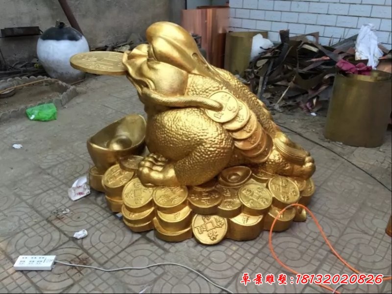 招財金蟾銅雕，貼金銅金蟾雕塑