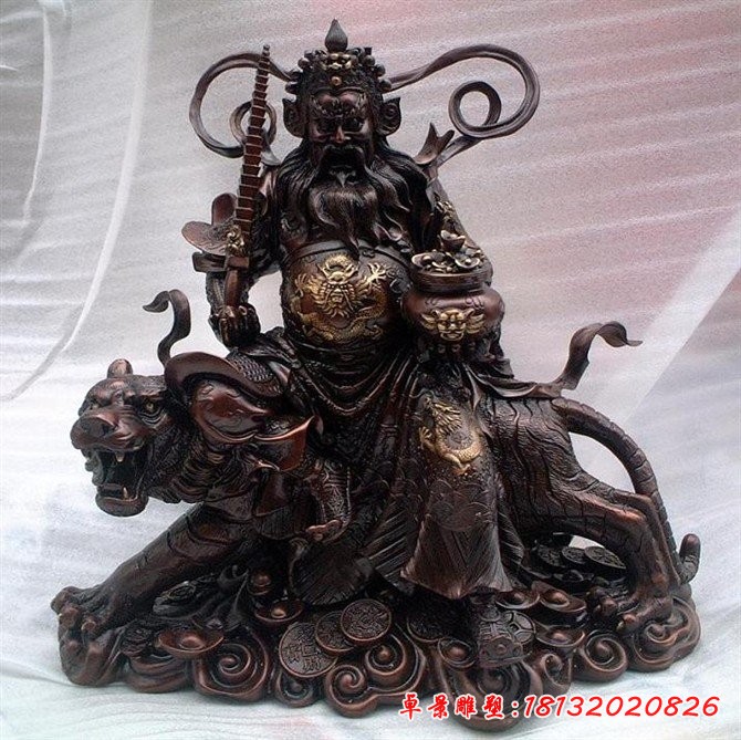 銅財神雕塑，財神騎虎銅雕