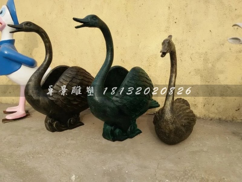 玻璃鋼天鵝雕塑，仿銅天鵝雕塑
