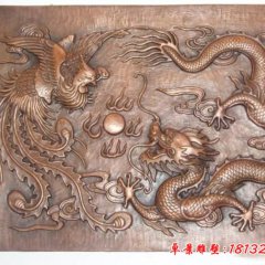 銅浮雕，龍鳳戲珠銅浮雕