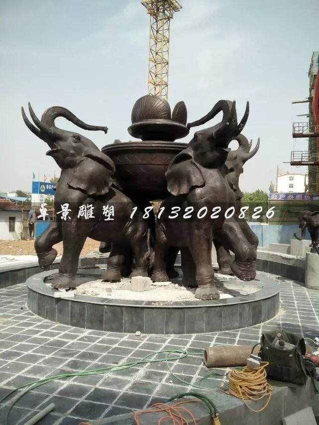 大象銅雕，公園大象噴泉雕塑