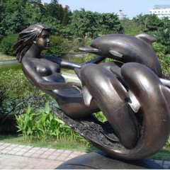 公園景觀銅雕，美女與海豚銅雕
