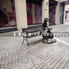 畫畫女孩雕塑，公園人物銅雕