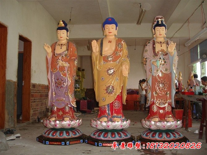 玻璃鋼西方三圣雕塑，彩繪佛像雕塑