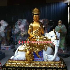 玻璃鋼普賢菩薩雕塑，玻璃鋼貼金雕塑