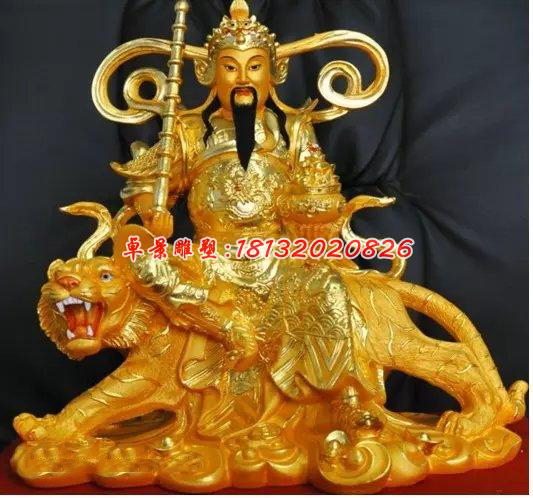 玻璃鋼騎虎財(cái)神，玻璃鋼貼金神仙雕塑