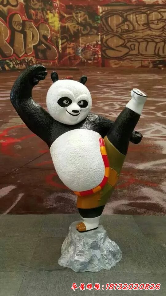 玻璃鋼功夫熊貓雕塑，玻璃鋼卡通雕塑