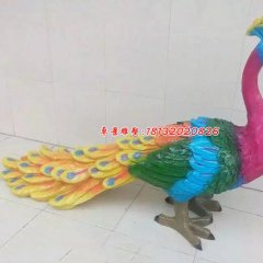玻璃鋼孔雀雕塑，彩繪孔雀雕塑