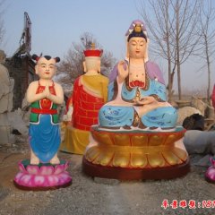 觀音菩薩與善財(cái)童子雕塑，玻璃鋼佛像雕塑