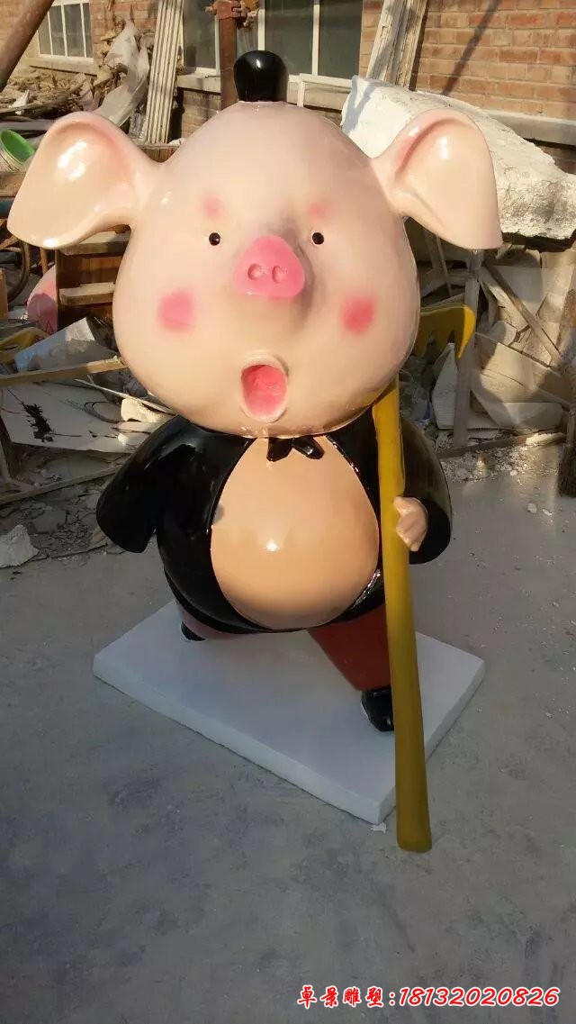 卡通豬八戒雕塑，玻璃鋼卡通動(dòng)物雕塑