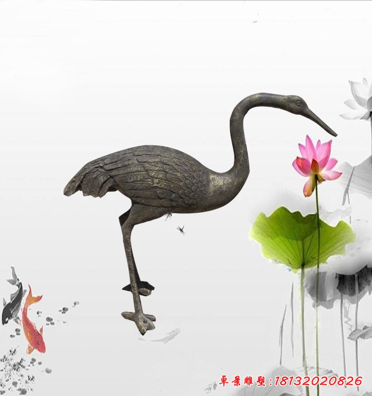 玻璃鋼丹頂鶴，仿銅動物雕塑