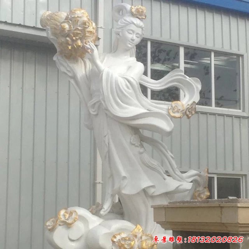 天女散花石雕，漢白玉仙女石雕