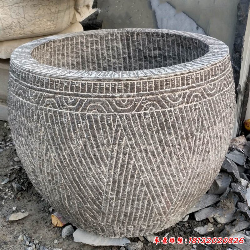 青石水缸，仿古水缸石雕