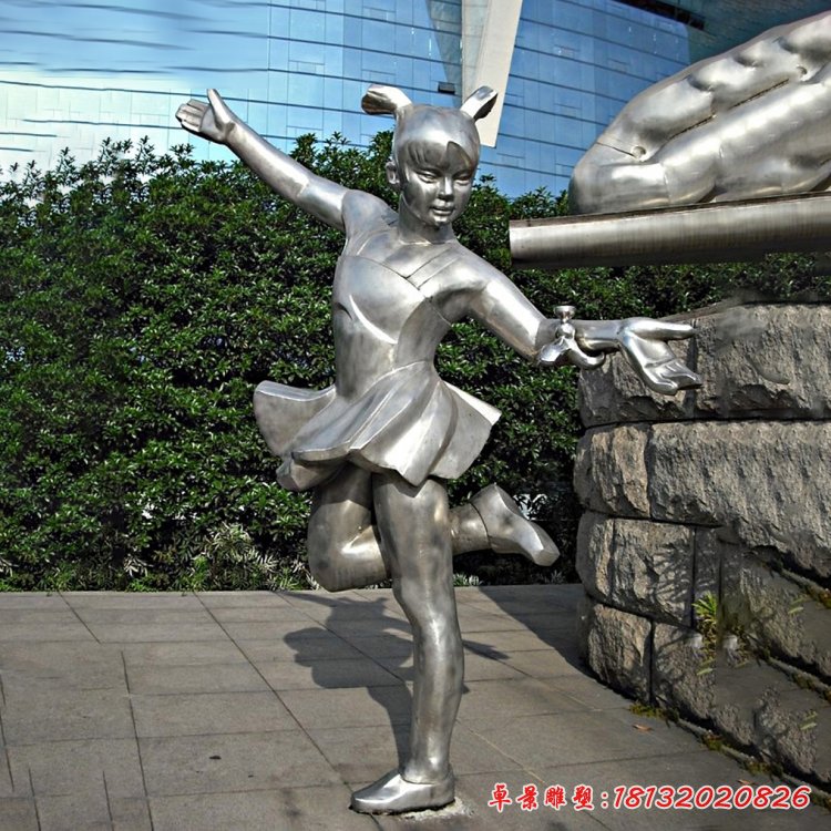 踢毽子的女孩雕塑，不銹鋼人物雕塑(1)